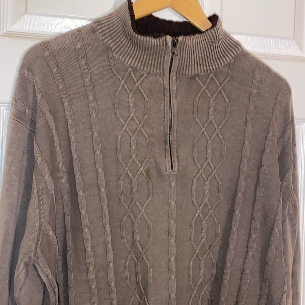 Park Slope Tan Mens Cable Knit zipper Front Faux Fur  Inside Collar Size 3X